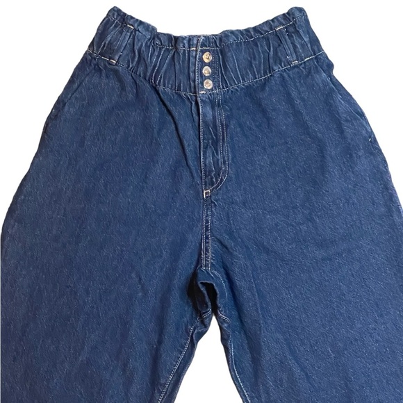 ZARA Denim Jeans Paper Bag Raw Hem size 2 Elastic Baggy High Rise Summer Fall - Picture 2 of 7